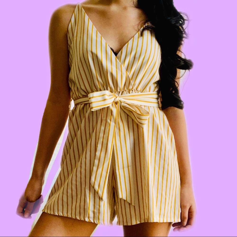 ZAFUL YELLOW WHITE STRIPE ROMPER